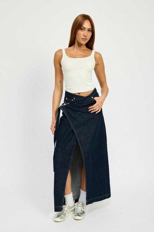 Wrapped Maxi Denim Skirt
